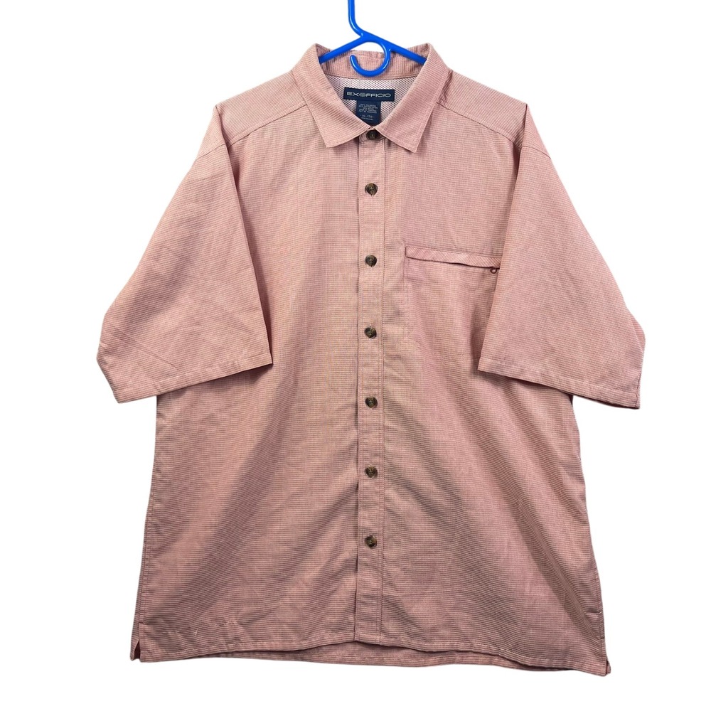 Exofficio Shirt Mens XL Performance Fishing Pocket Button Front Pink